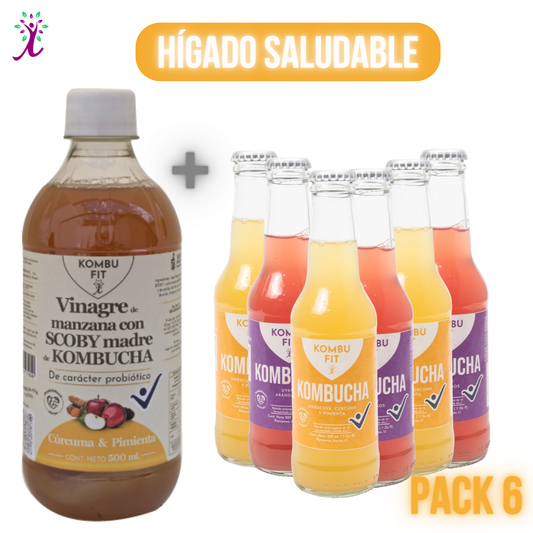 Vinagre  cúrcuma y pimienta + Pack Kombucha  maracuyá, cúrcuma y pimienta