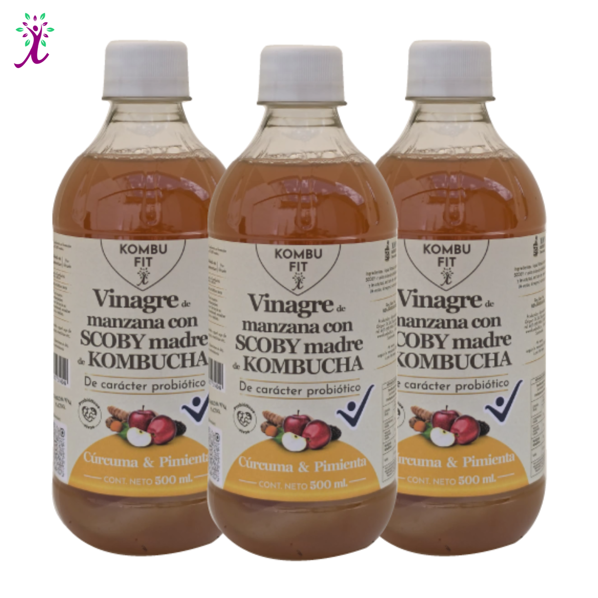 Vinagre de sidra de manzana con SCOBY madre, cúrcuma y pimienta