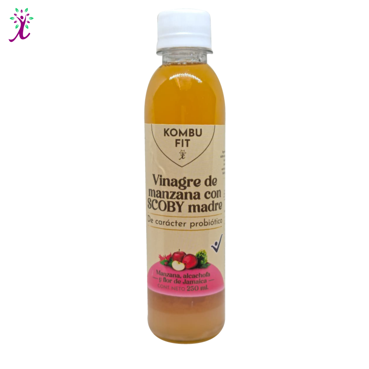 Vinagre de sidra de manzana con SCOBY madre, alcachofa y flor de jamaica